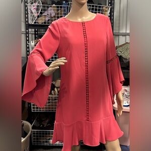 White House Black Market statement sleeve Coral Midi Dress size 8